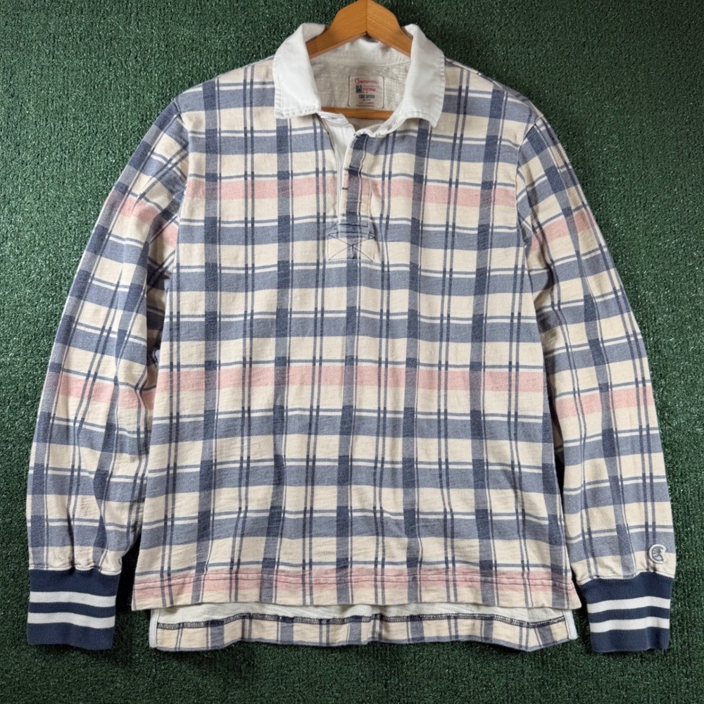 Champion Rugby Shirt Mens Large Blue Plaid Todd Snyder Collab Long Sleeve